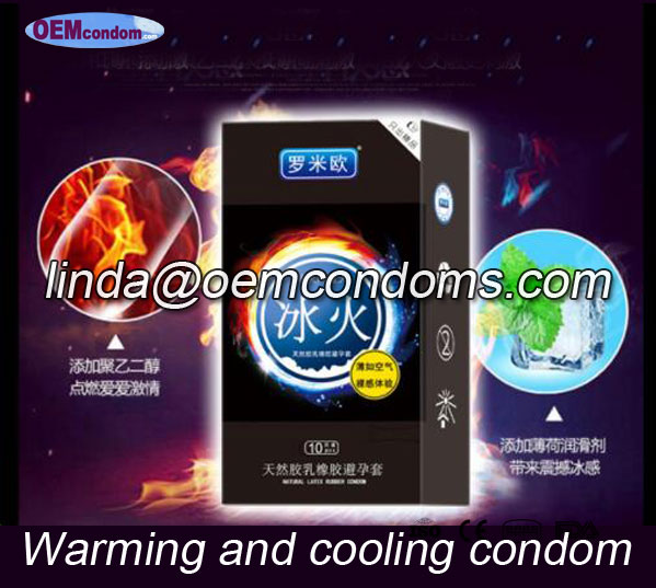 Exciting feeling condom with cooling and warming