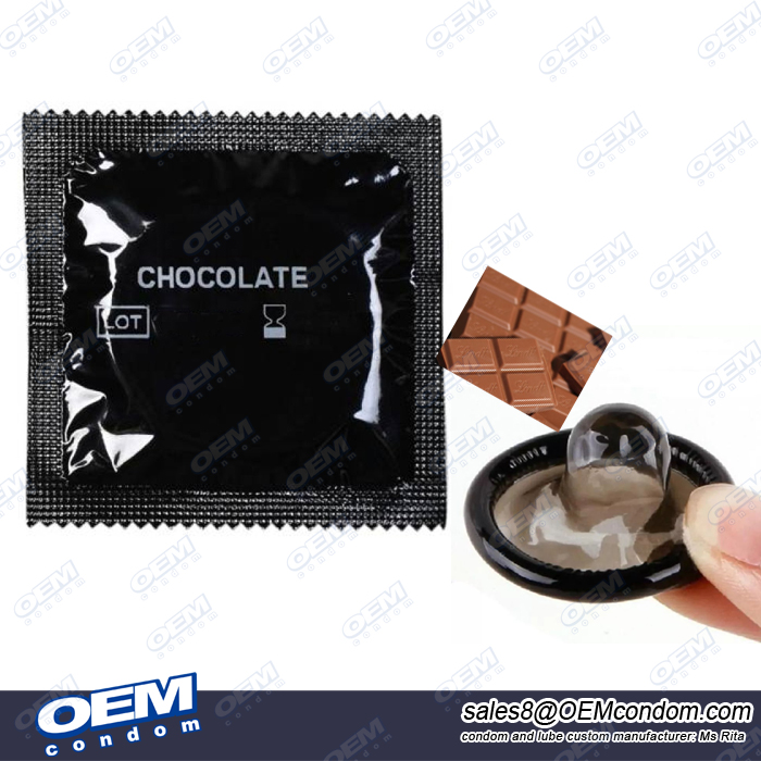 Custom chocolate flavour black colored condom