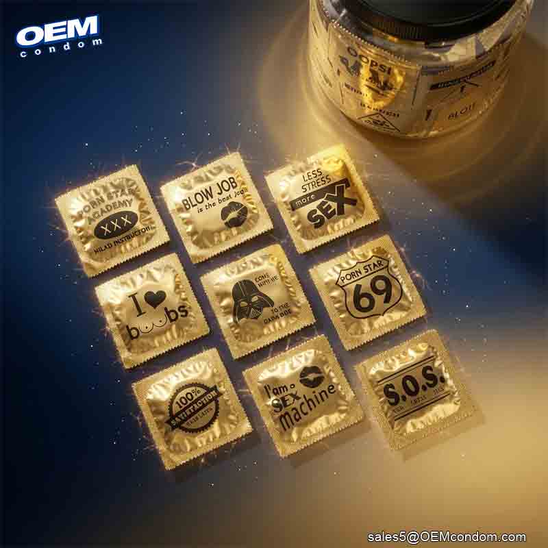 Gold color foil condom custom design