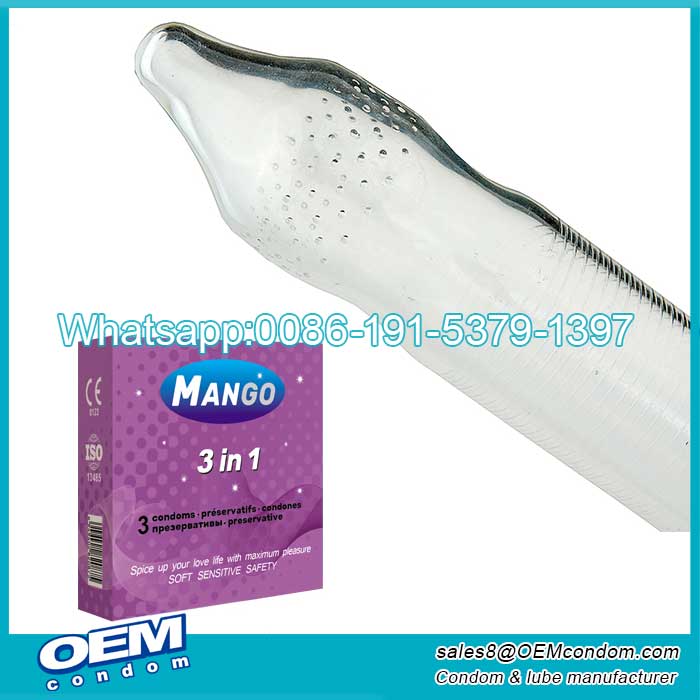 OEM design 3in1 condom,dotted ribbed condom,textured condom