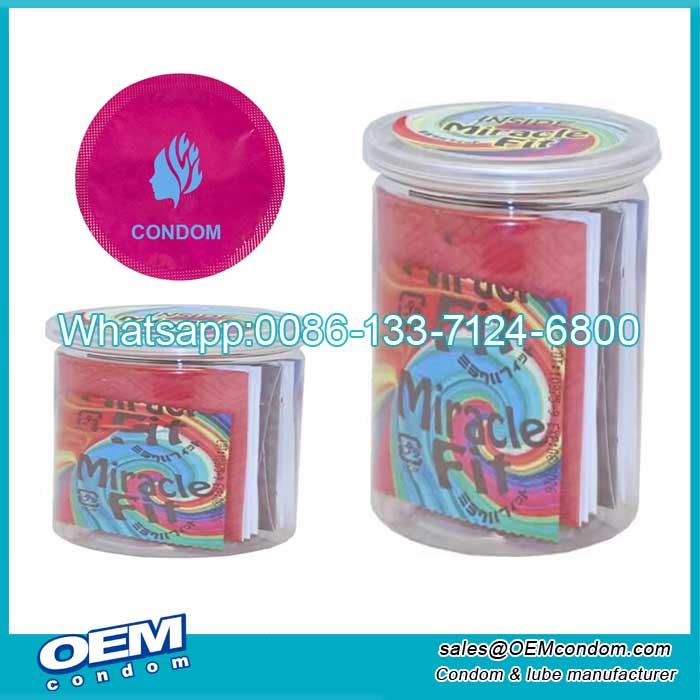 Circular condom in Creative tin or plastic jar
