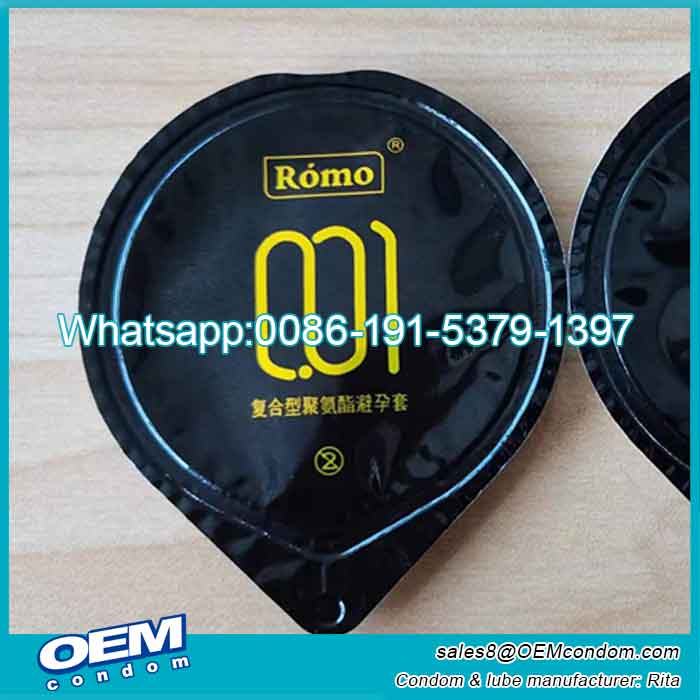 Custom Romo brand 0.01 condom polyurethane with buttercup pack
