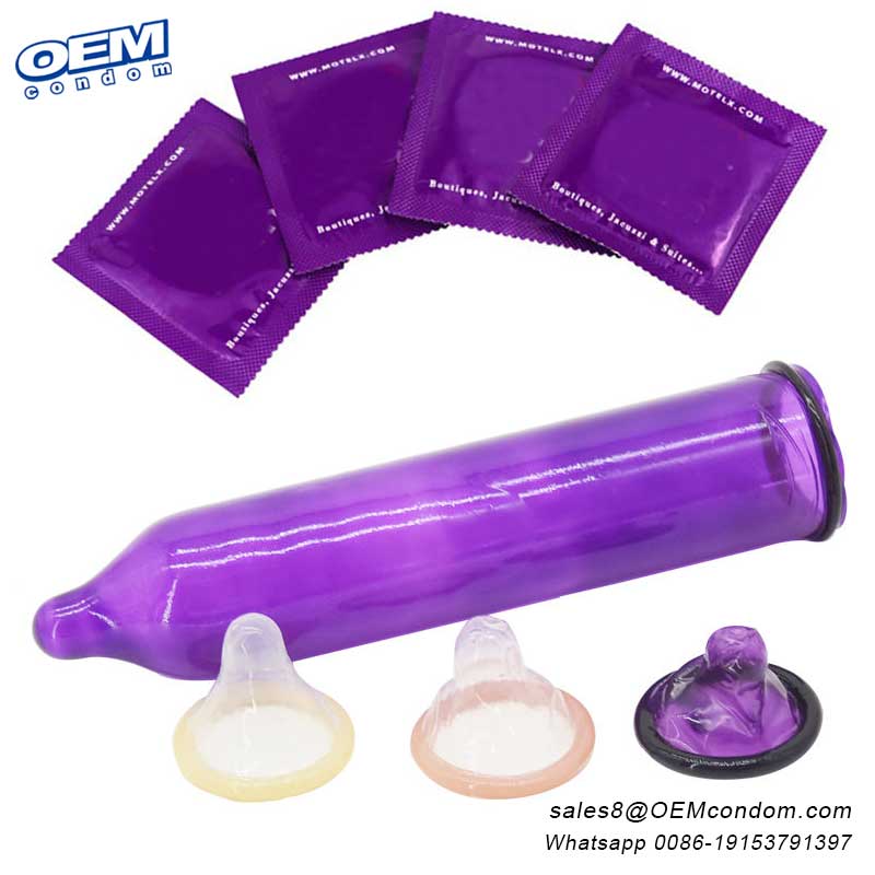 Custom purple-colored condoms perfect for inclusive branding