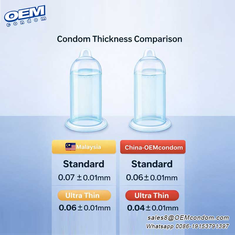 condom thickness comparison between China Condom Factory and Malaysia Condom Factory